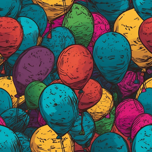 Крупный план кучи воздушных шаров с множеством цветов, генеративный искусственный интеллект