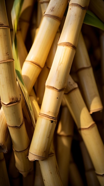 a close up of a bunch of bamboo sticks