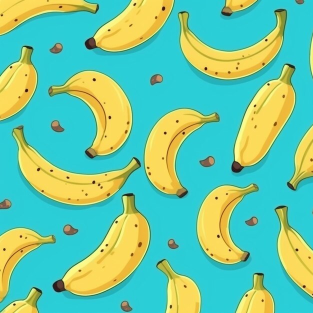 A close up of a bunch of bananas on a blue background generative ai