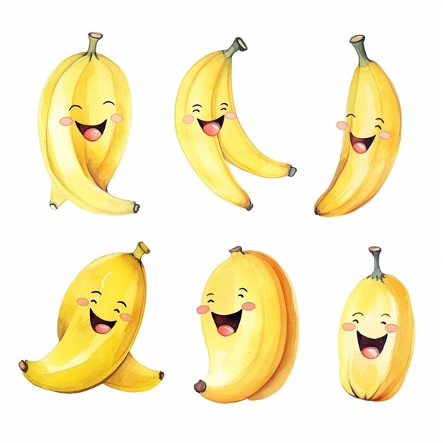 Photo a close up of a bunch of bananas with different expressions generative ai