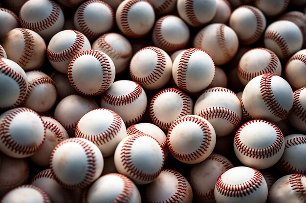 A close up of a bunch of baseballs