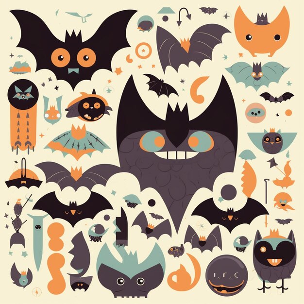 A close up of a bunch of bats with different faces generative ai