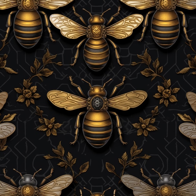 A close up of a bunch of bees on a black background generative ai