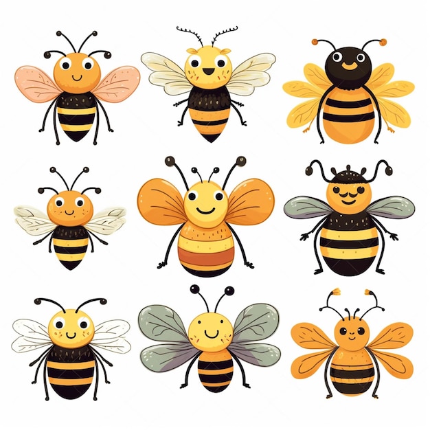 A close up of a bunch of bees with different faces generative ai