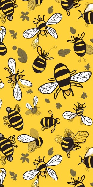 A close up of a bunch of bees on a yellow background generative ai