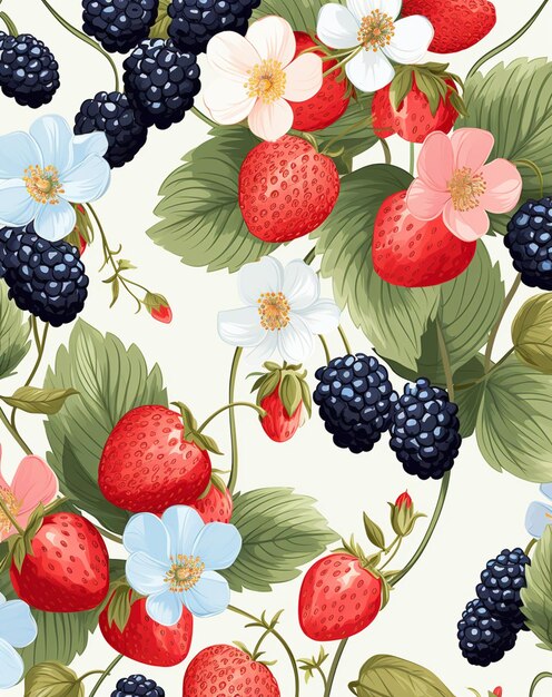 Photo a close up of a bunch of berries and flowers on a white background generative ai