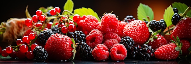 Close up of bunch of berries and raspberries Generative AI