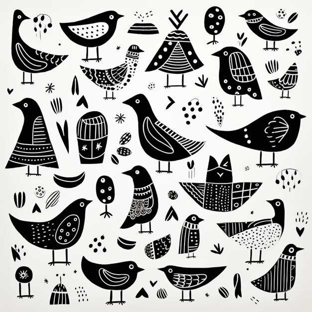 Photo a close up of a bunch of birds on a white background generative ai