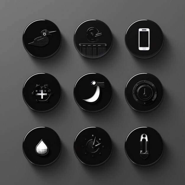 Photo a close up of a bunch of black buttons on a gray surface generative ai