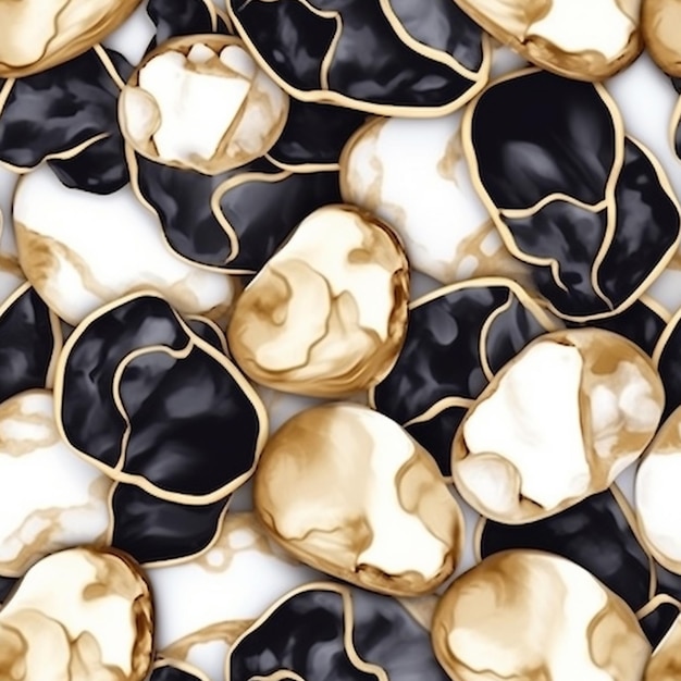 A close up of a bunch of black and gold shells generative ai