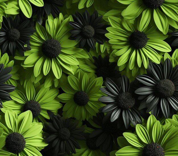 a close up of a bunch of black and green flowers generative ai