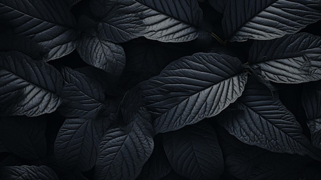 a close up of a bunch of black leaves on a black background generative ai