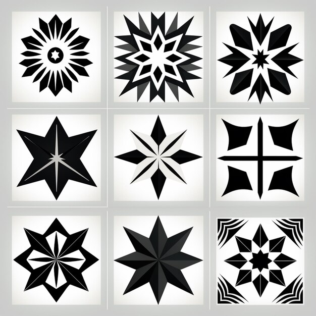 Photo a close up of a bunch of black and white geometric designs generative ai