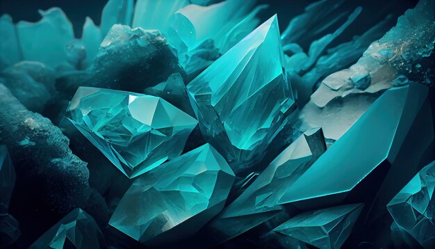 A close up of a bunch of blue crystals generative AI