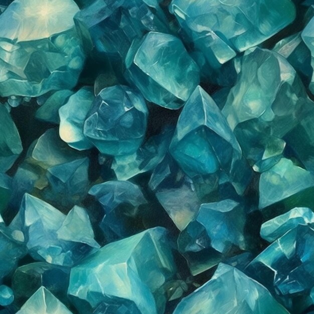 Foto un primo piano di un mucchio di cristalli blu su un tavolo generativo ai