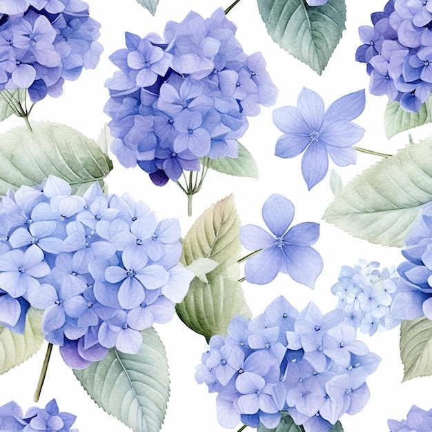 A close up of a bunch of blue flowers on a white background generative ai