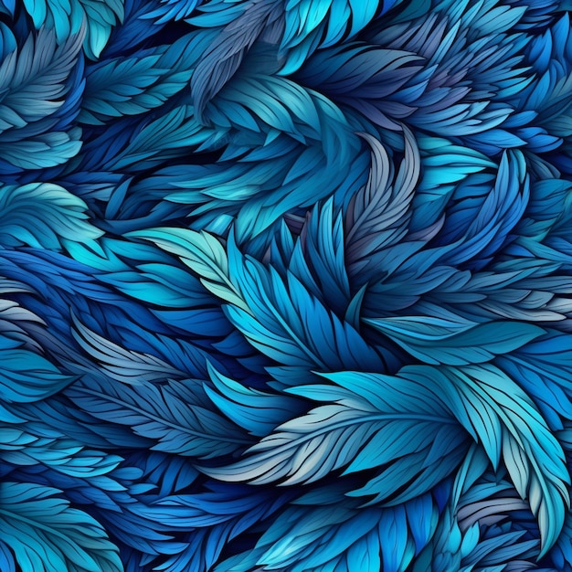 a close up of a bunch of blue leaves on a black background generative ai