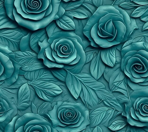 A close up of a bunch of blue roses with leaves generative ai