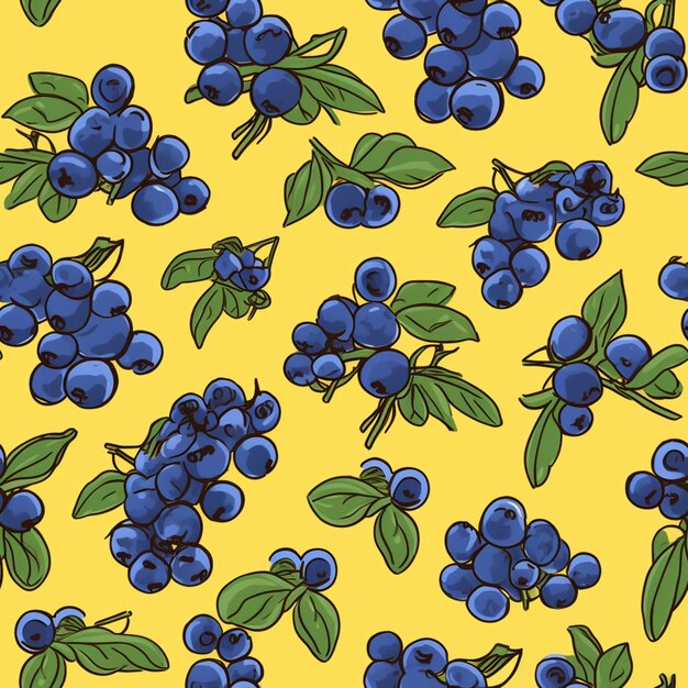 Photo a close up of a bunch of blueberries on a yellow background generative ai