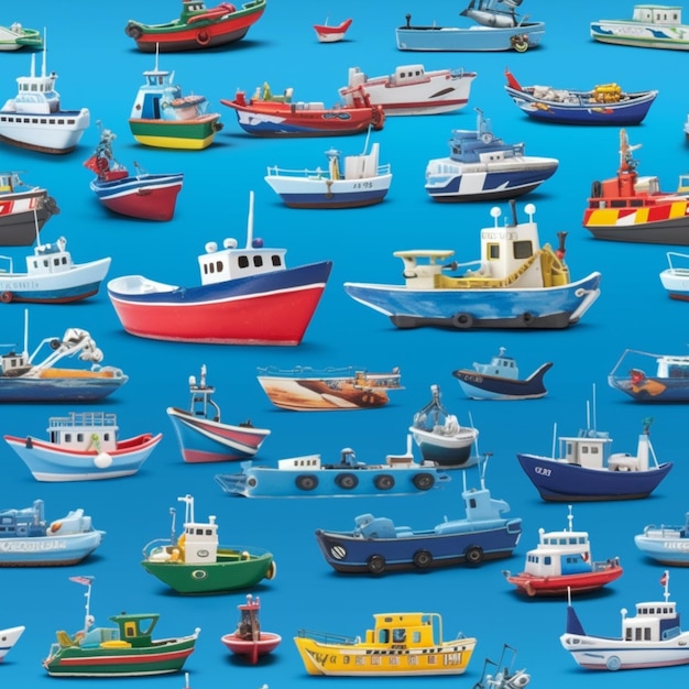 A close up of a bunch of boats on a blue surface generative ai