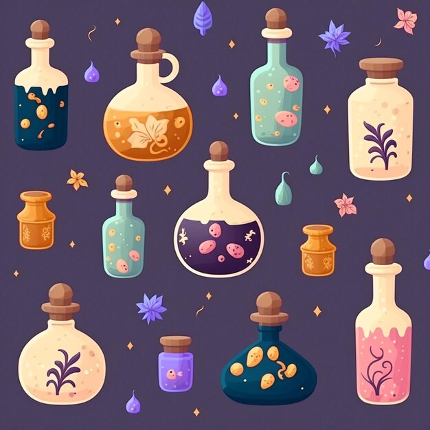 a close up of a bunch of bottles with different designs generative ai