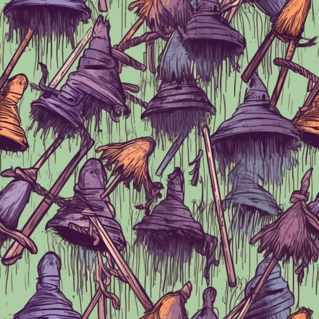 Photo a close up of a bunch of brooms on a green background generative ai