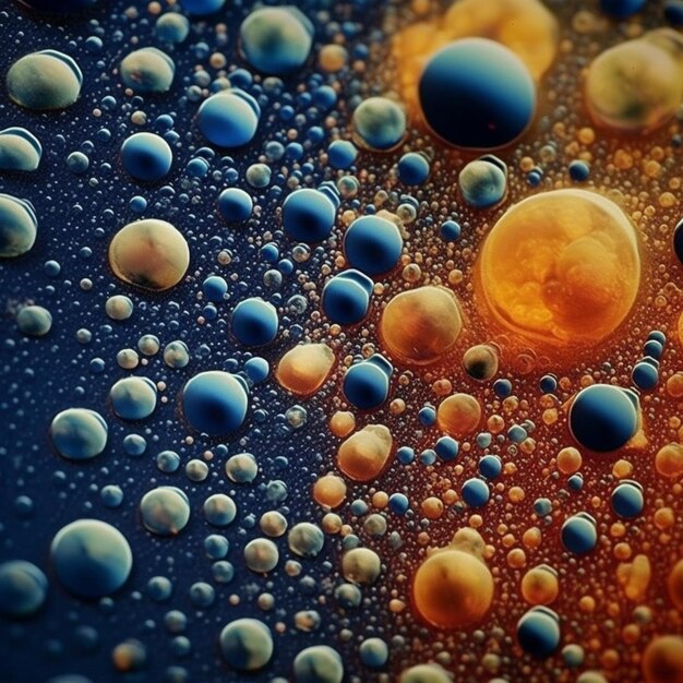 a close up of a bunch of bubbles on a blue surface generative ai
