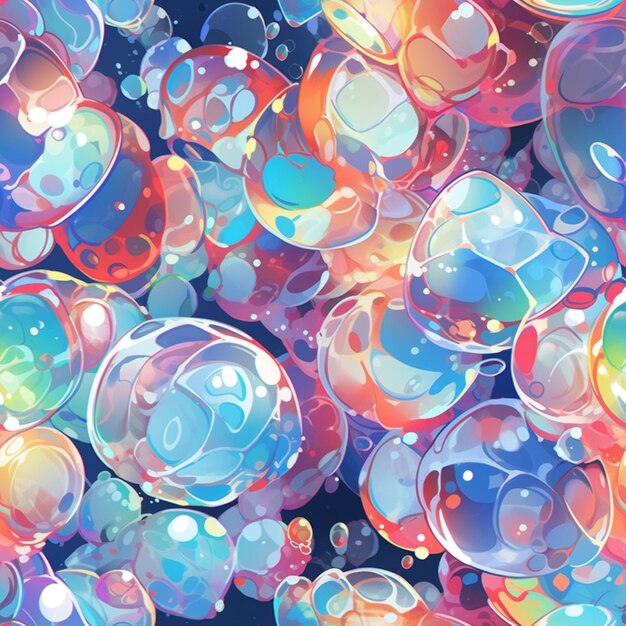 A close up of a bunch of bubbles floating in the air generative ai