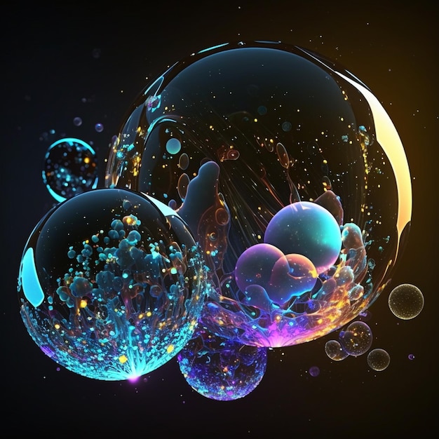 A close up of a bunch of bubbles floating in the air generative ai