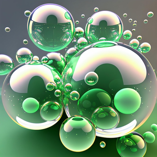 A close up of bunch bubbles in green background generative ai