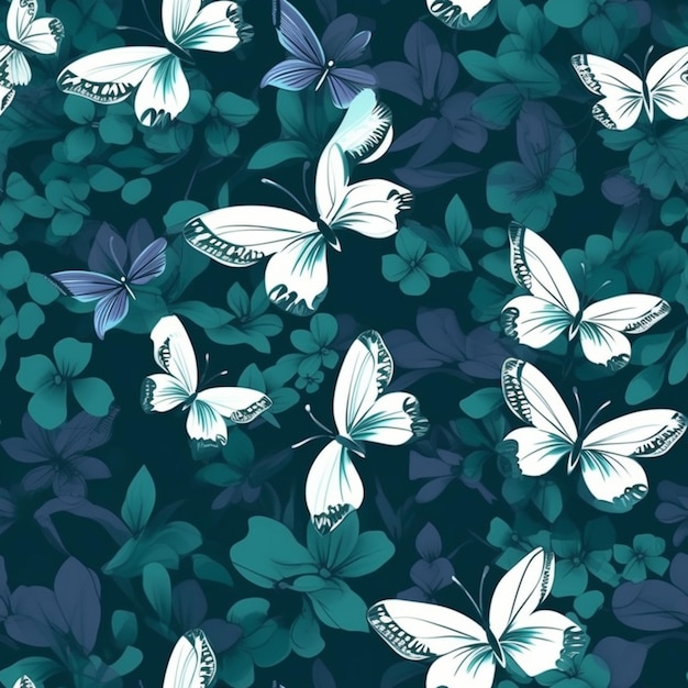 a close up of a bunch of butterflies on a green background generative ai