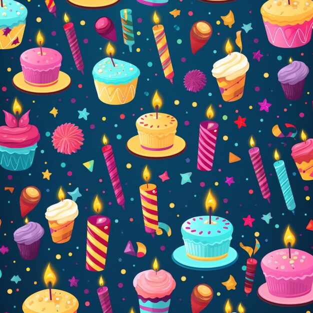 a close up of a bunch of cakes and candles on a table generative ai