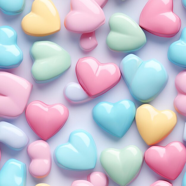 a close up of a bunch of candy hearts on a white surface generative ai