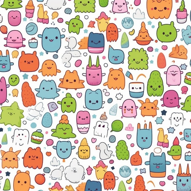 A close up of a bunch of cartoon animals on a white background generative ai