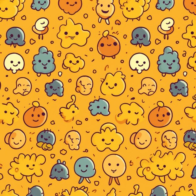 Photo a close up of a bunch of cartoon animals on a yellow background generative ai