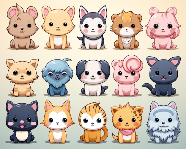 A close up of a bunch of cartoon cats and dogs generative ai