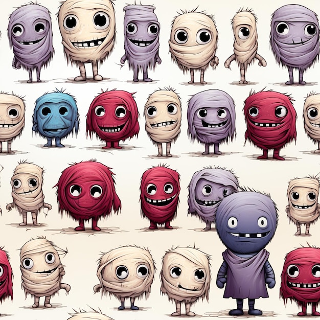 Photo a close up of a bunch of cartoon monsters with different expressions generative ai