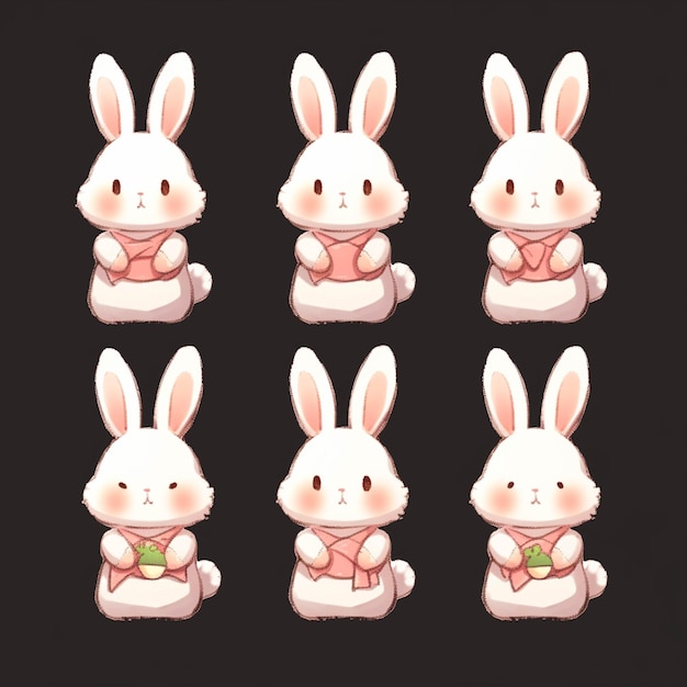 A close up of a bunch of cartoon rabbits with different expressions generative ai