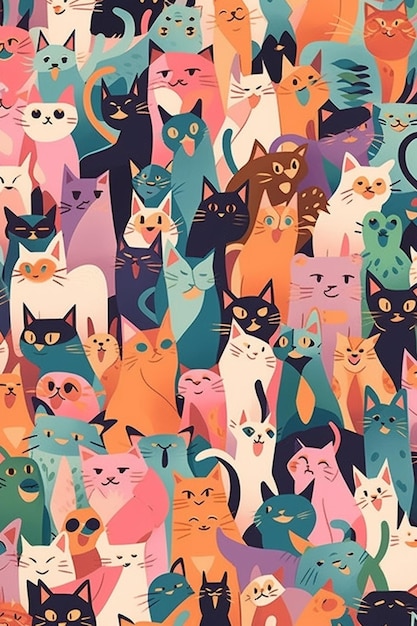 Photo a close up of a bunch of cats all different colors generative ai