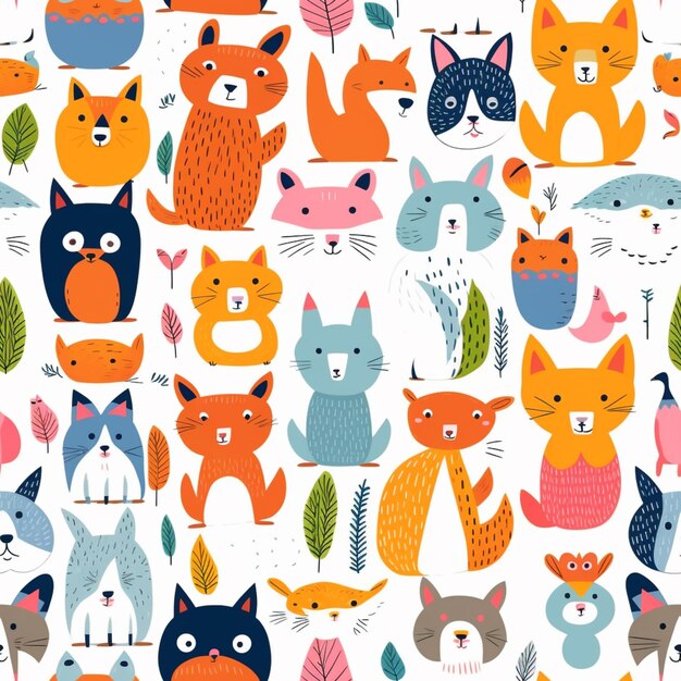 a close up of a bunch of cats and birds on a white background generative ai