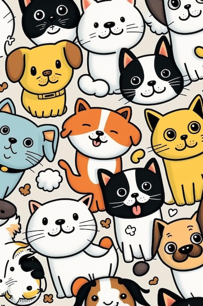 Close up of bunch cats and dogs with dog generative ai