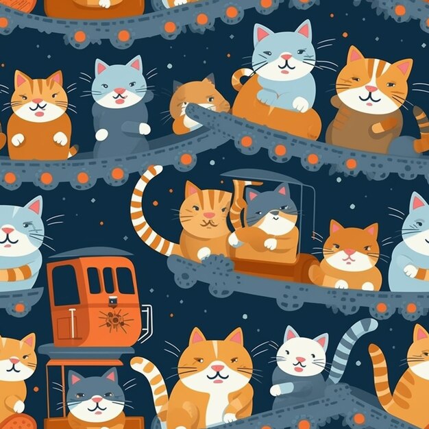 Photo a close up of a bunch of cats sitting on a train generative ai