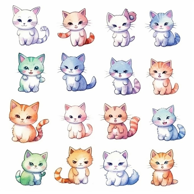 A close up of a bunch of cats sitting on a white surface generative ai