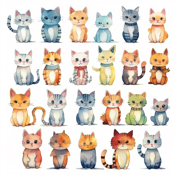 a close up of a bunch of cats sitting on a white surface generative ai