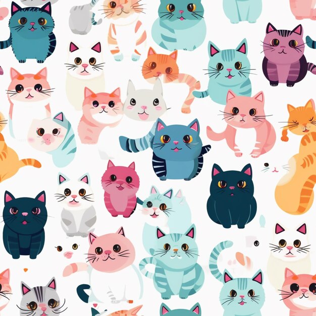 a close up of a bunch of cats on a white background generative ai