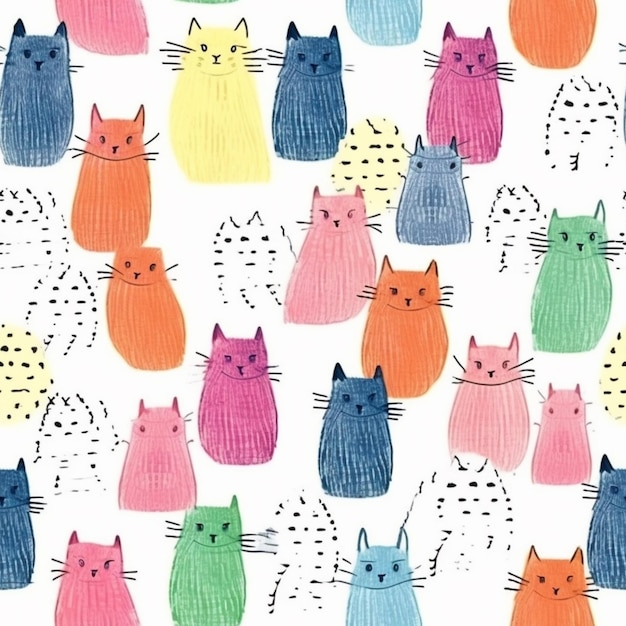 A close up of a bunch of cats on a white background generative ai