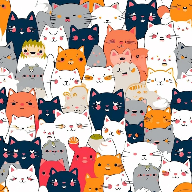 a close up of a bunch of cats with different colors generative ai