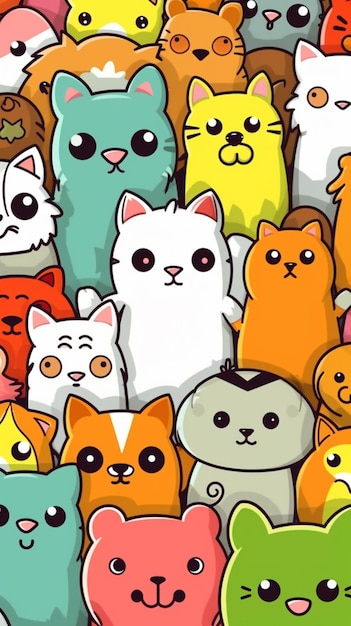 A close up of a bunch of cats with different colors generative ai