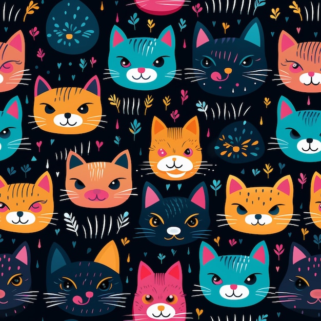 A close up of a bunch of cats with different colors generative ai