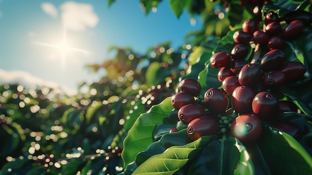 a close up of a bunch of cherries on a tree
